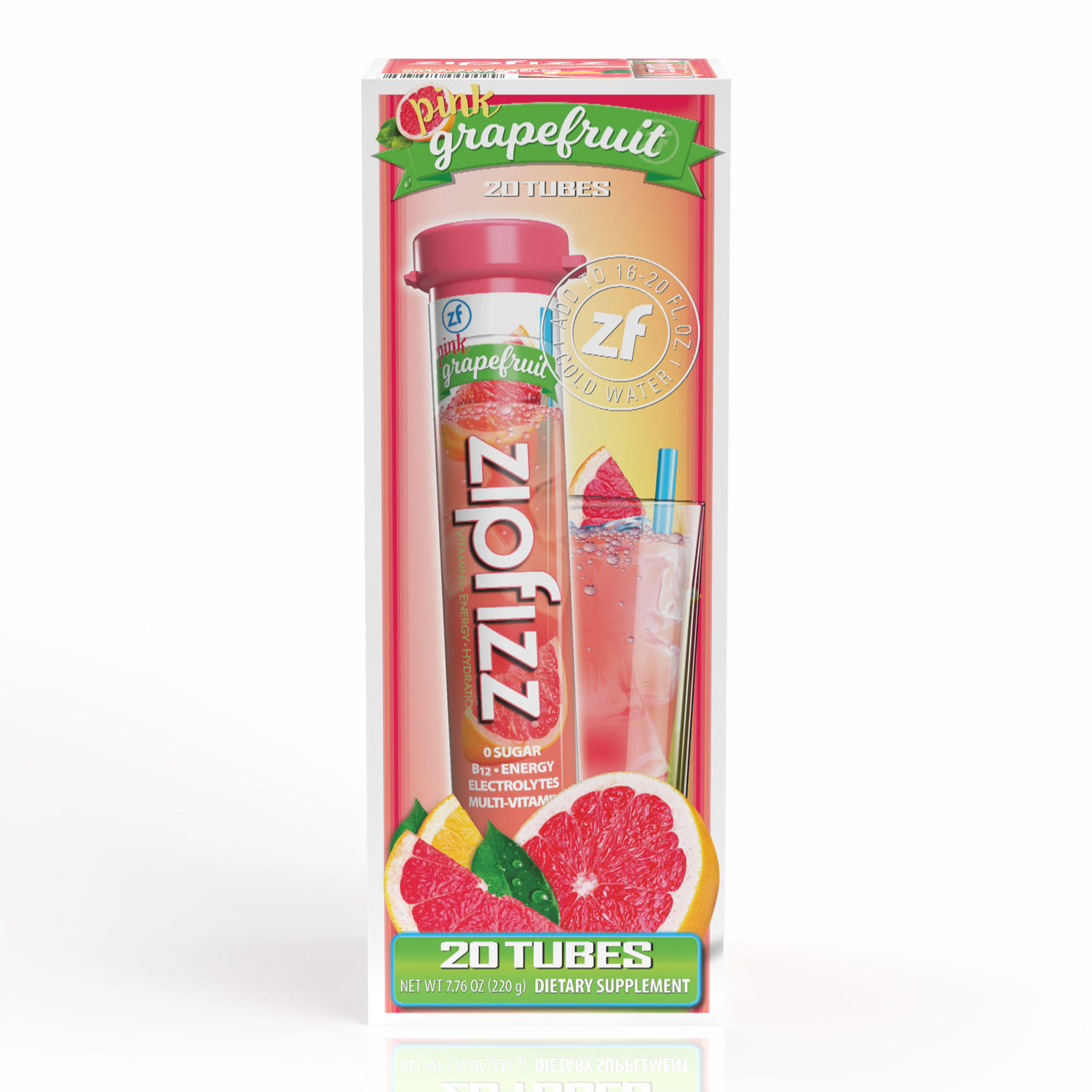 Zipfizz Energy Multi-Vitamin Hydration Drink Mix, Pink Grapefruit, 20 ct.
